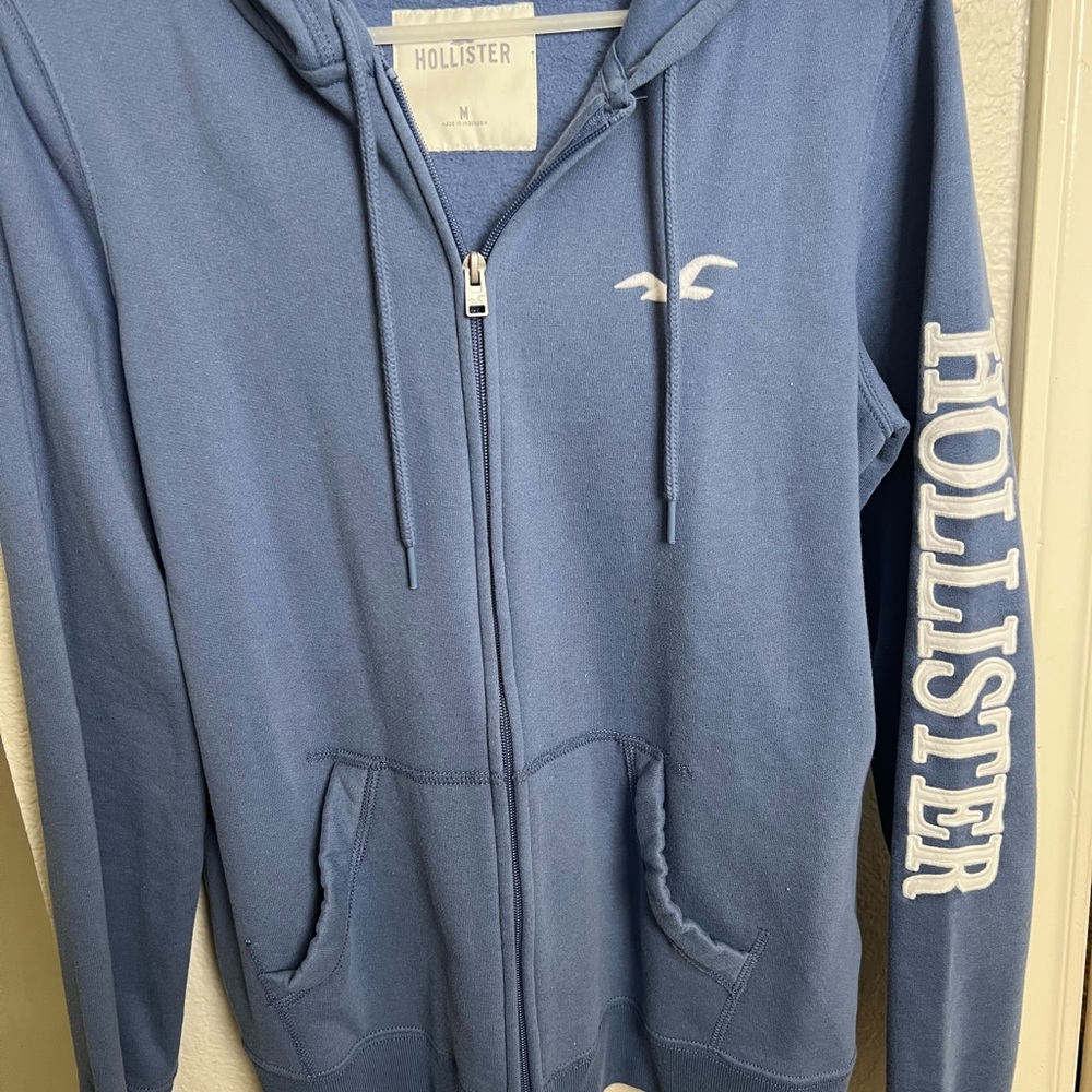 Hollister Light Blue Full-Zip Hoodie with Subtle Logo